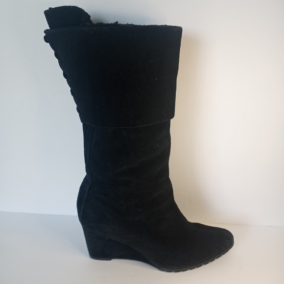 Size 8 vintage Suede Colin Stuart Wedge Leather Boots Lace Up Detail Winter Fall - Picture 2 of 16